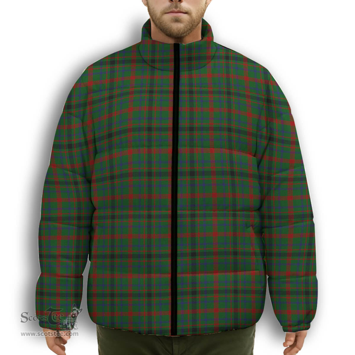 ScotsTee Shop Scottish MacDonagh Premium Tartan Collar Down Jacket Winter White Duck Down Plaid
