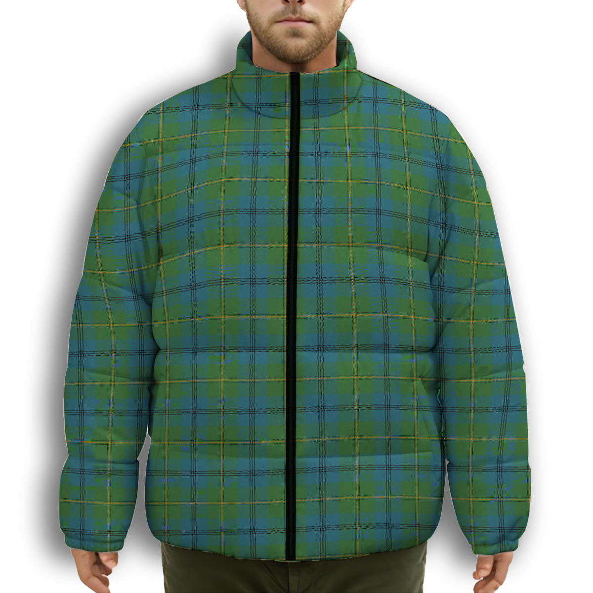 ScotsTee Shop Scottish Johnstone Ancient Premium Tartan Collar Down Jacket Winter White Duck Down Plaid