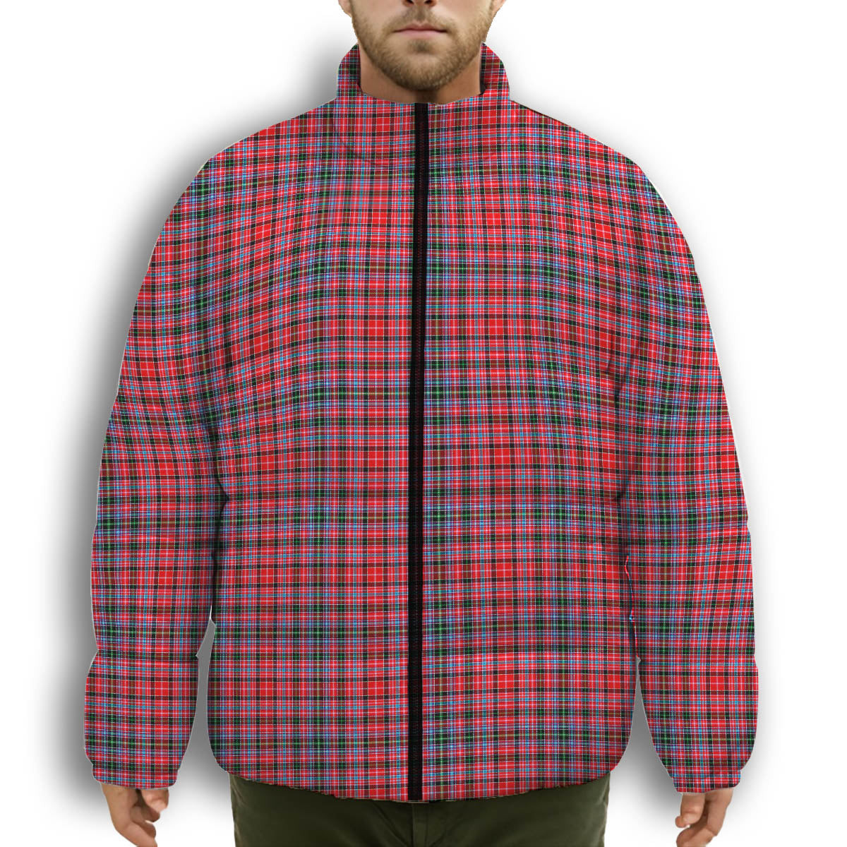 ScotsTee Shop Scottish Pitblado Premium Tartan Collar Down Jacket Winter White Duck Down Plaid