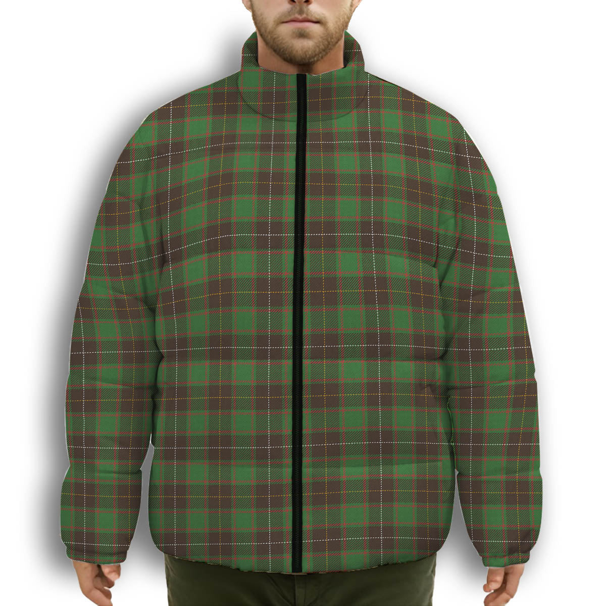 ScotsTee Shop Scottish MacFie Hunting Ancient Premium Tartan Collar Down Jacket Winter White Duck Down Plaid