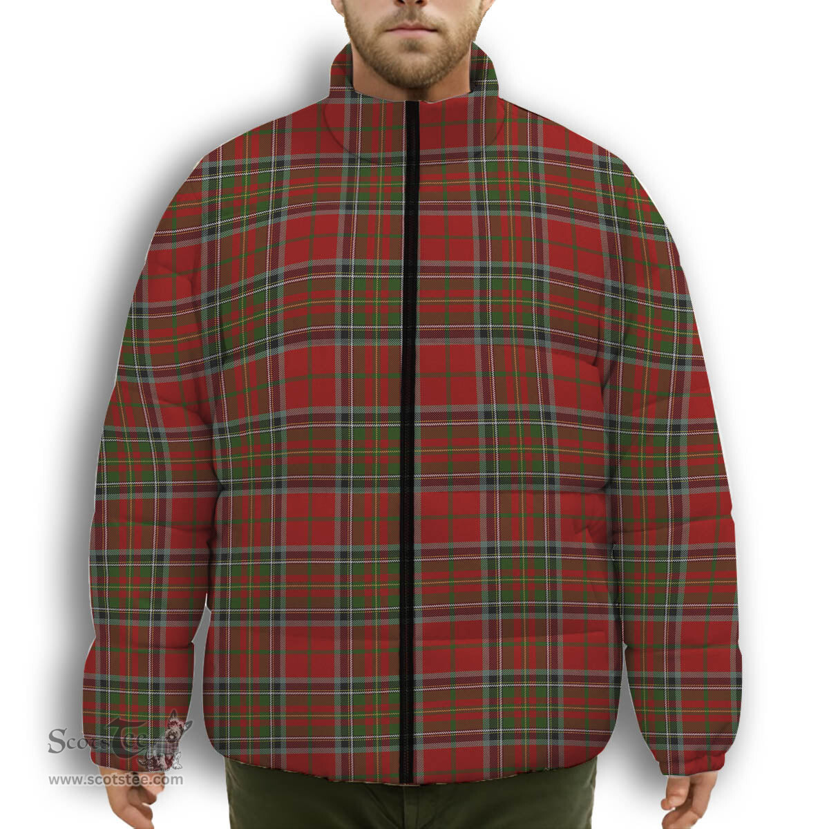 ScotsTee Shop Scottish Stewart of Galloway Premium Tartan Collar Down Jacket Winter White Duck Down Plaid