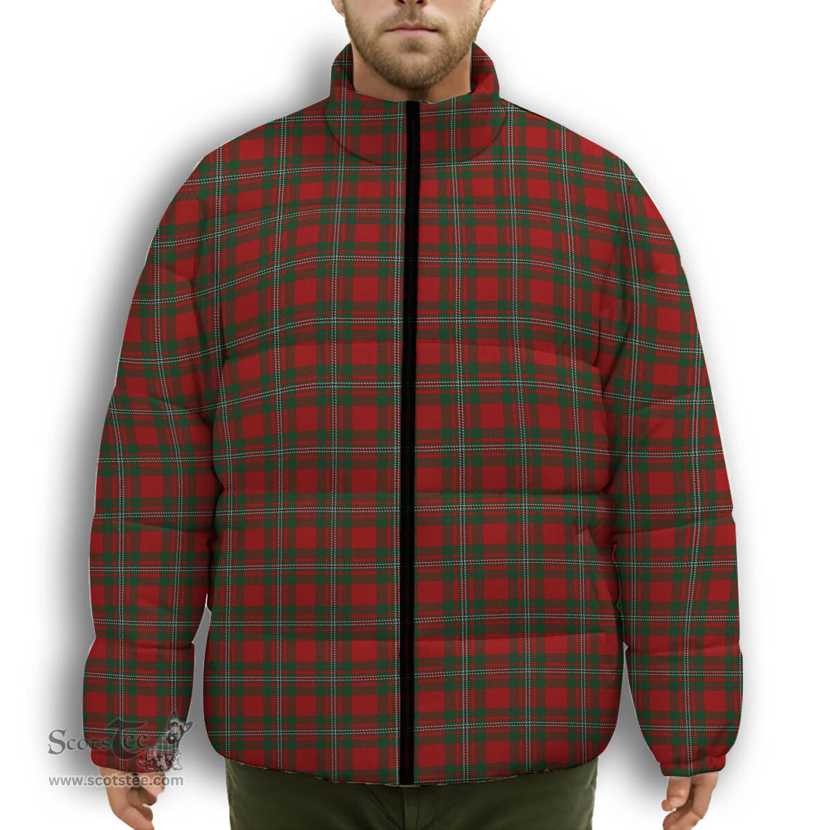 ScotsTee Shop Scottish Gregor Premium Tartan Collar Down Jacket Winter White Duck Down Plaid