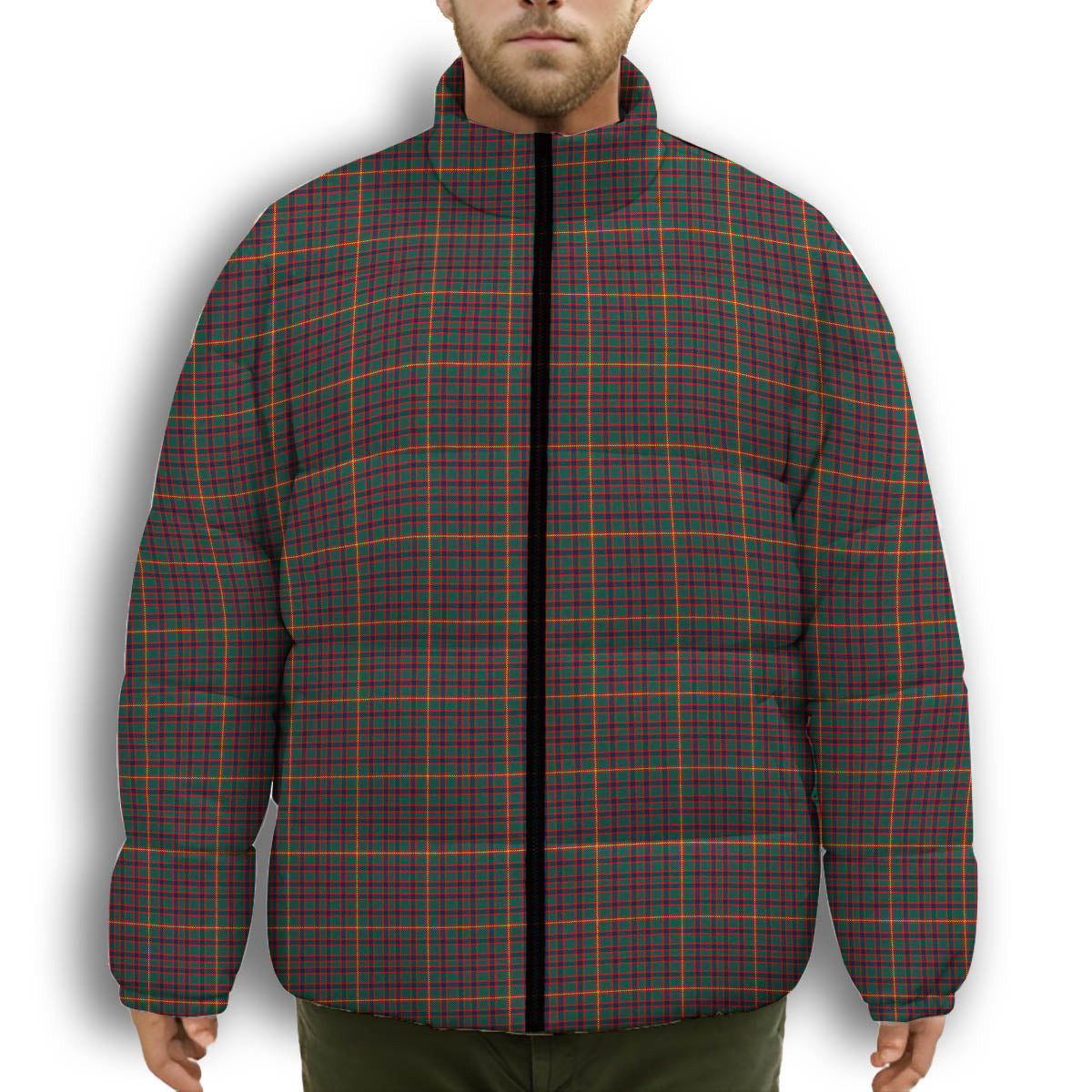 ScotsTee Shop Scottish Hall Modern Premium Tartan Collar Down Jacket Winter White Duck Down Plaid