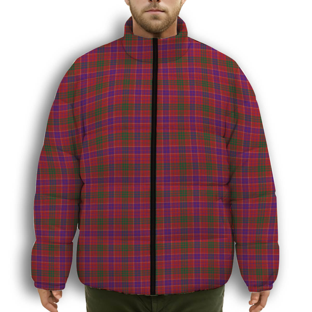 ScotsTee Shop Scottish Ross 3 Premium Tartan Collar Down Jacket Winter White Duck Down Plaid