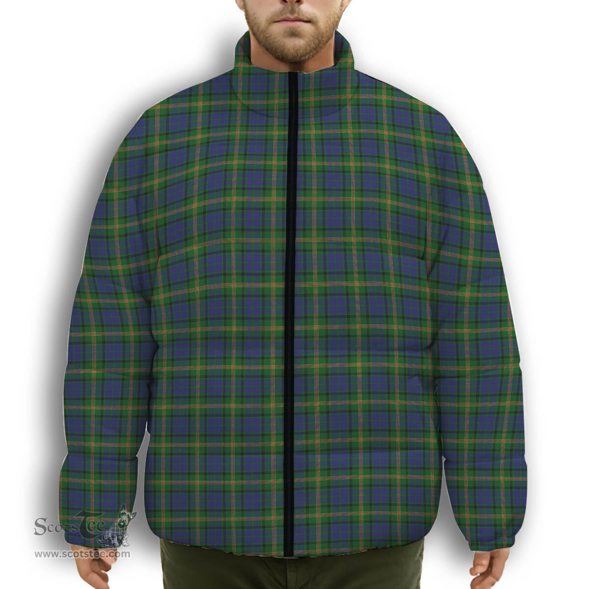 ScotsTee Shop Scottish Maitland Chief Premium Tartan Collar Down Jacket Winter White Duck Down Plaid