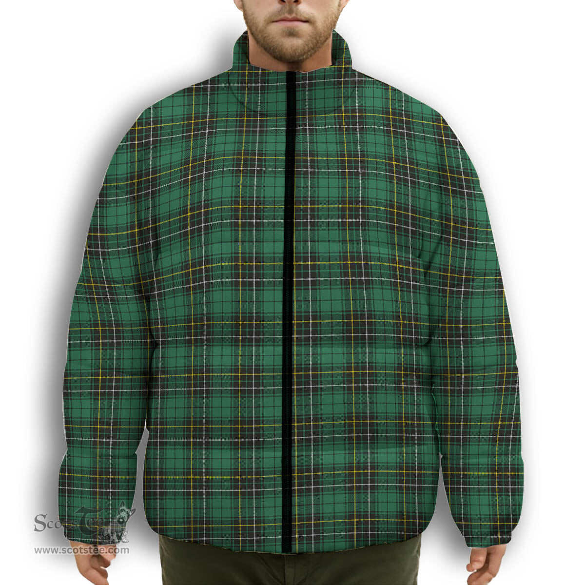 ScotsTee Shop Scottish MacAlpin Ancient Premium Tartan Collar Down Jacket Winter White Duck Down Plaid