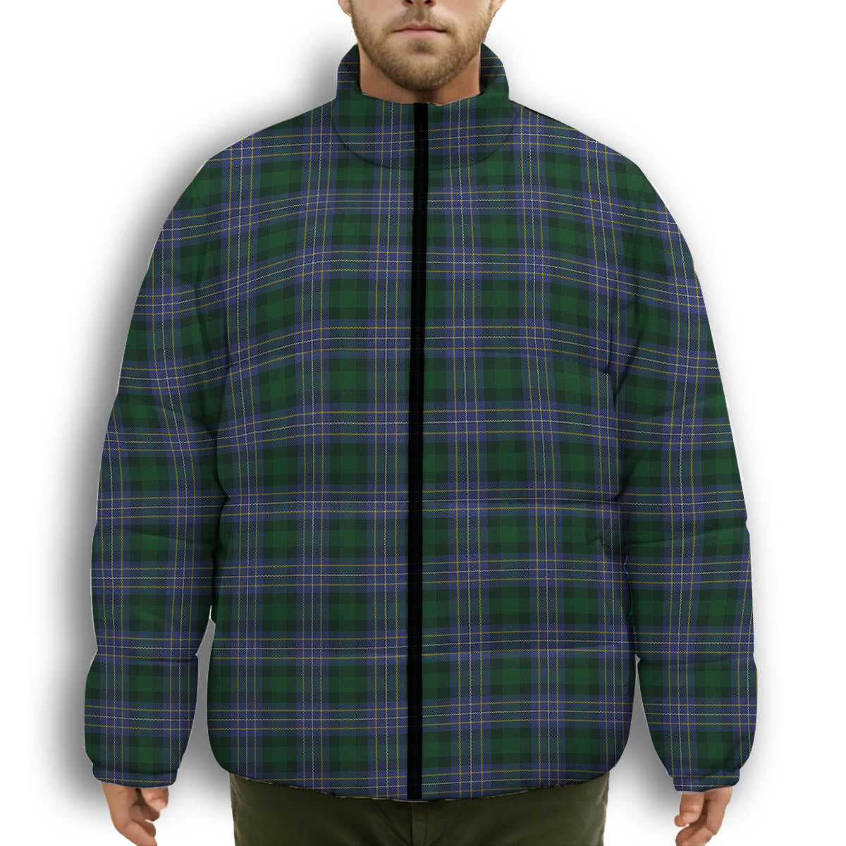 ScotsTee Shop Scottish Hughes Premium Tartan Collar Down Jacket Winter White Duck Down Plaid