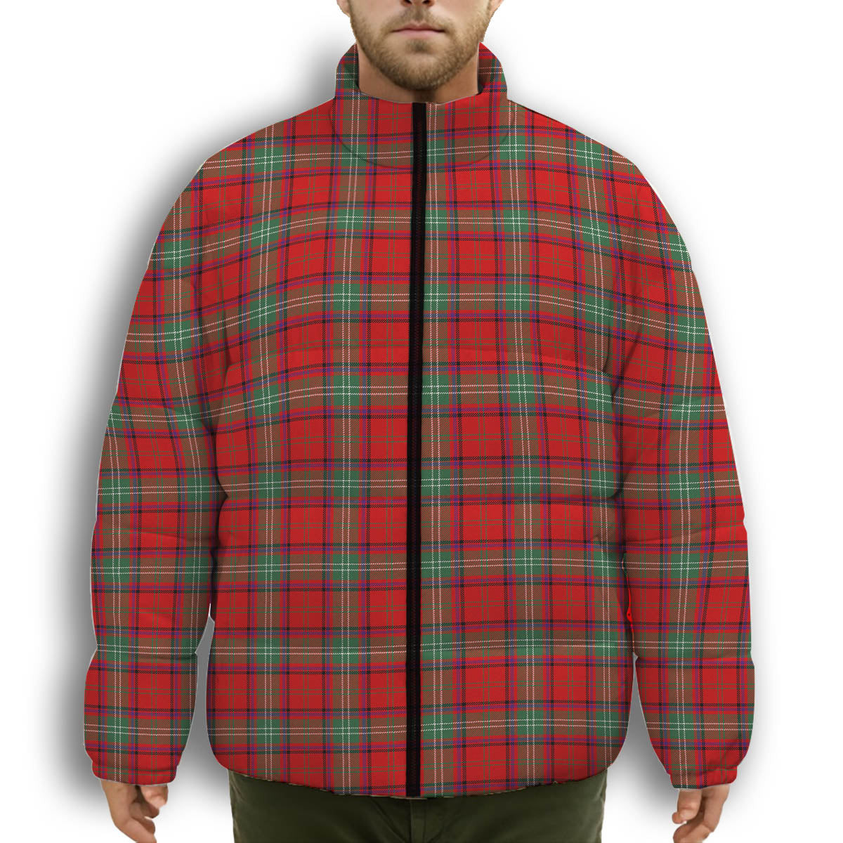 ScotsTee Shop Scottish Seton Modern Premium Tartan Collar Down Jacket Winter White Duck Down Plaid