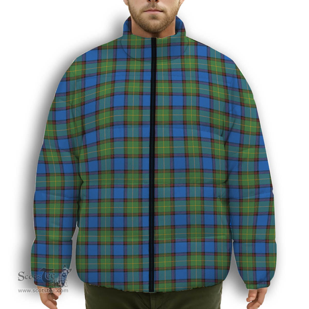 ScotsTee Shop Scottish Sinclair-Brown Ancient Premium Tartan Collar Down Jacket Winter White Duck Down Plaid