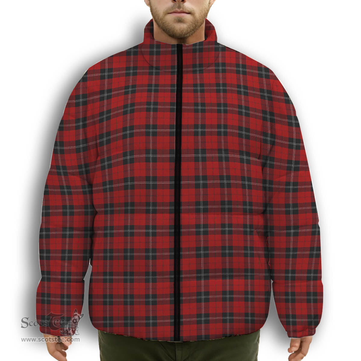 ScotsTee Shop Scottish Ramsay Premium Tartan Collar Down Jacket Winter White Duck Down Plaid