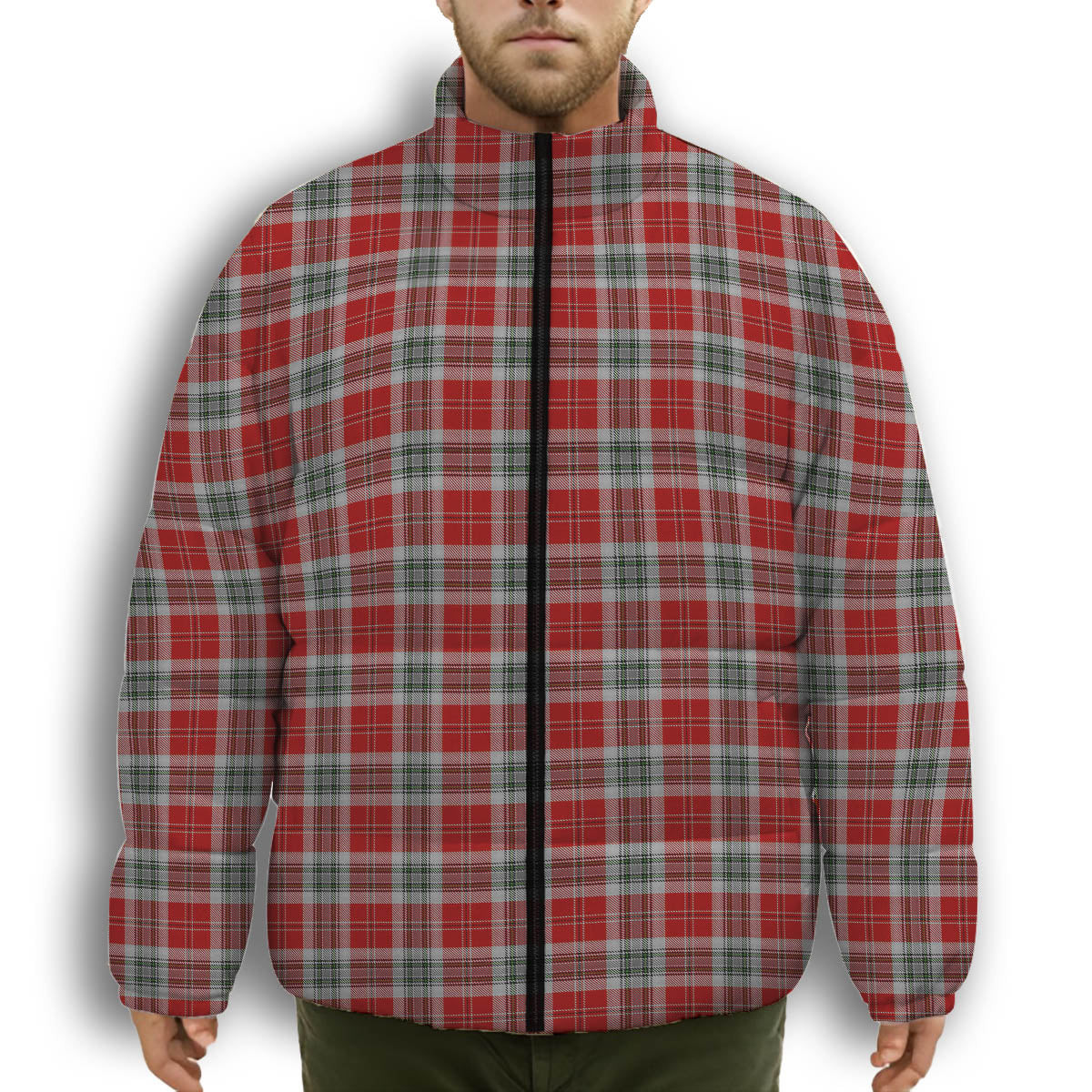 ScotsTee Shop Scottish MacLean of Duart Dress 2 Premium Tartan Collar Down Jacket Winter White Duck Down Plaid