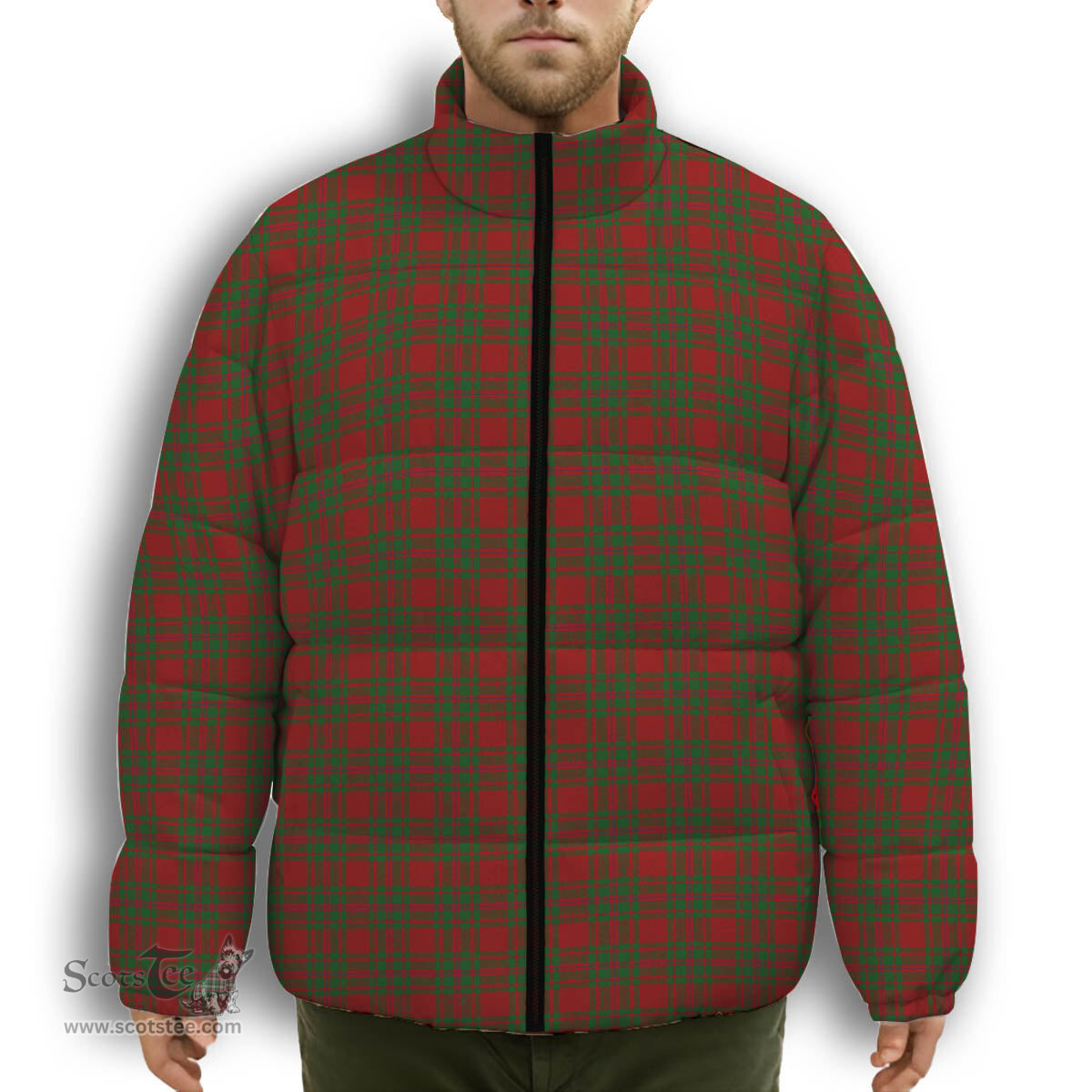 ScotsTee Shop Scottish MacIntosh Red Premium Tartan Collar Down Jacket Winter White Duck Down Plaid