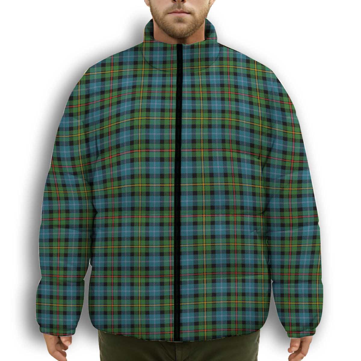ScotsTee Shop Scottish Gow Hunting Ancient Premium Tartan Collar Down Jacket Winter White Duck Down Plaid