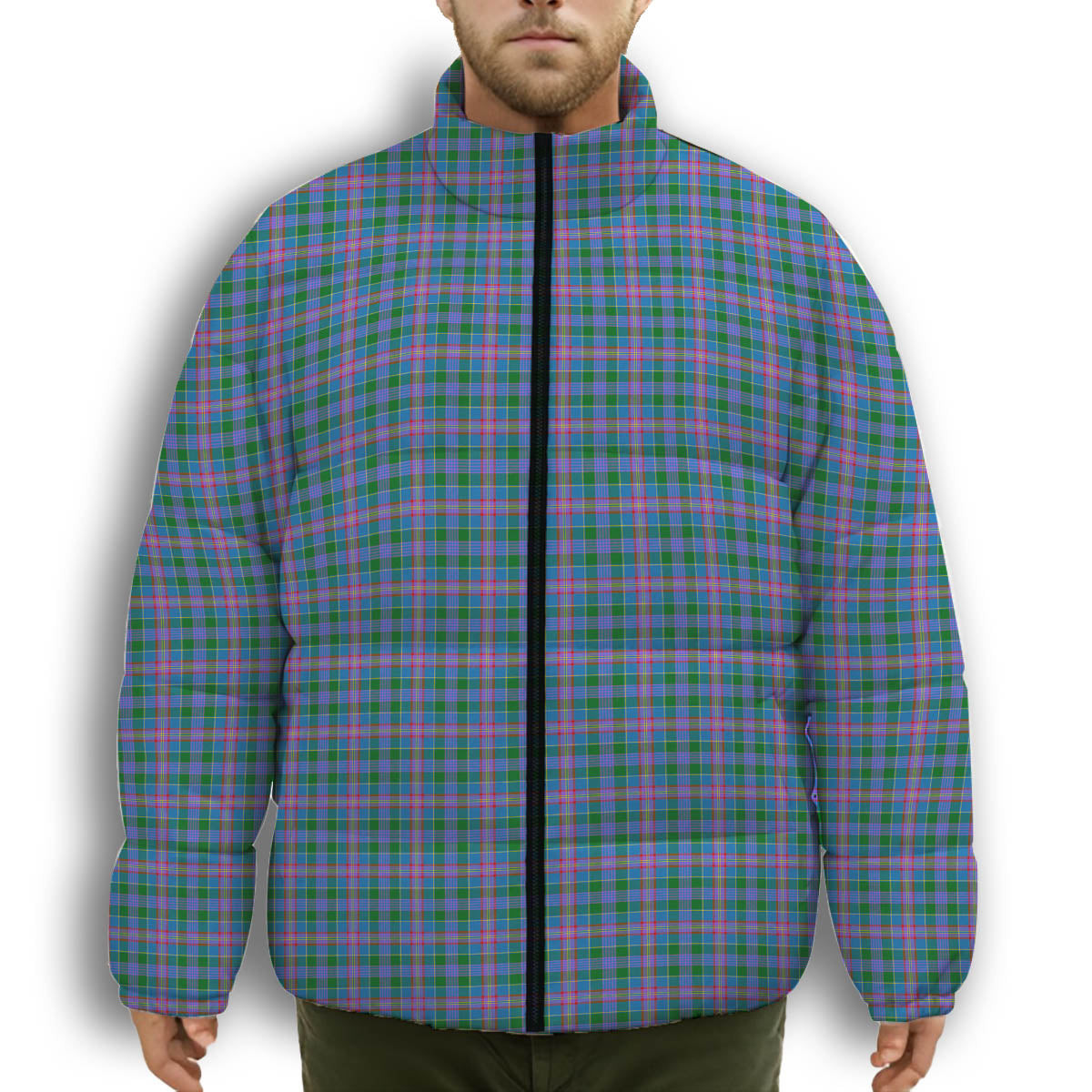 ScotsTee Shop Scottish Ralston Premium Tartan Collar Down Jacket Winter White Duck Down Plaid