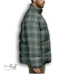 ScotsTee Shop Scottish Manx Ellan Vannin Premium Tartan Collar Down Jacket Winter White Duck Down Plaid