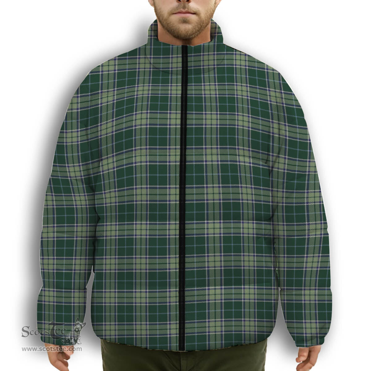 ScotsTee Shop Scottish Manx Ellan Vannin Premium Tartan Collar Down Jacket Winter White Duck Down Plaid
