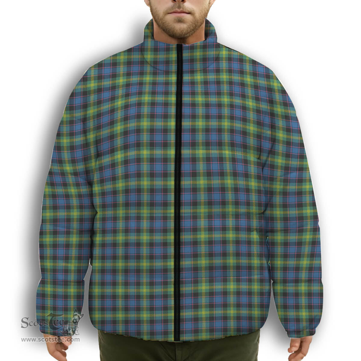 ScotsTee Shop Scottish Watson Ancient Premium Tartan Collar Down Jacket Winter White Duck Down Plaid