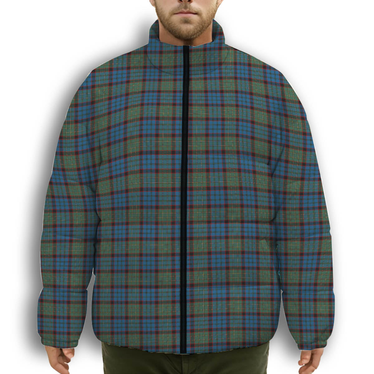 ScotsTee Shop Scottish McNicol Hunting Premium Tartan Collar Down Jacket Winter White Duck Down Plaid