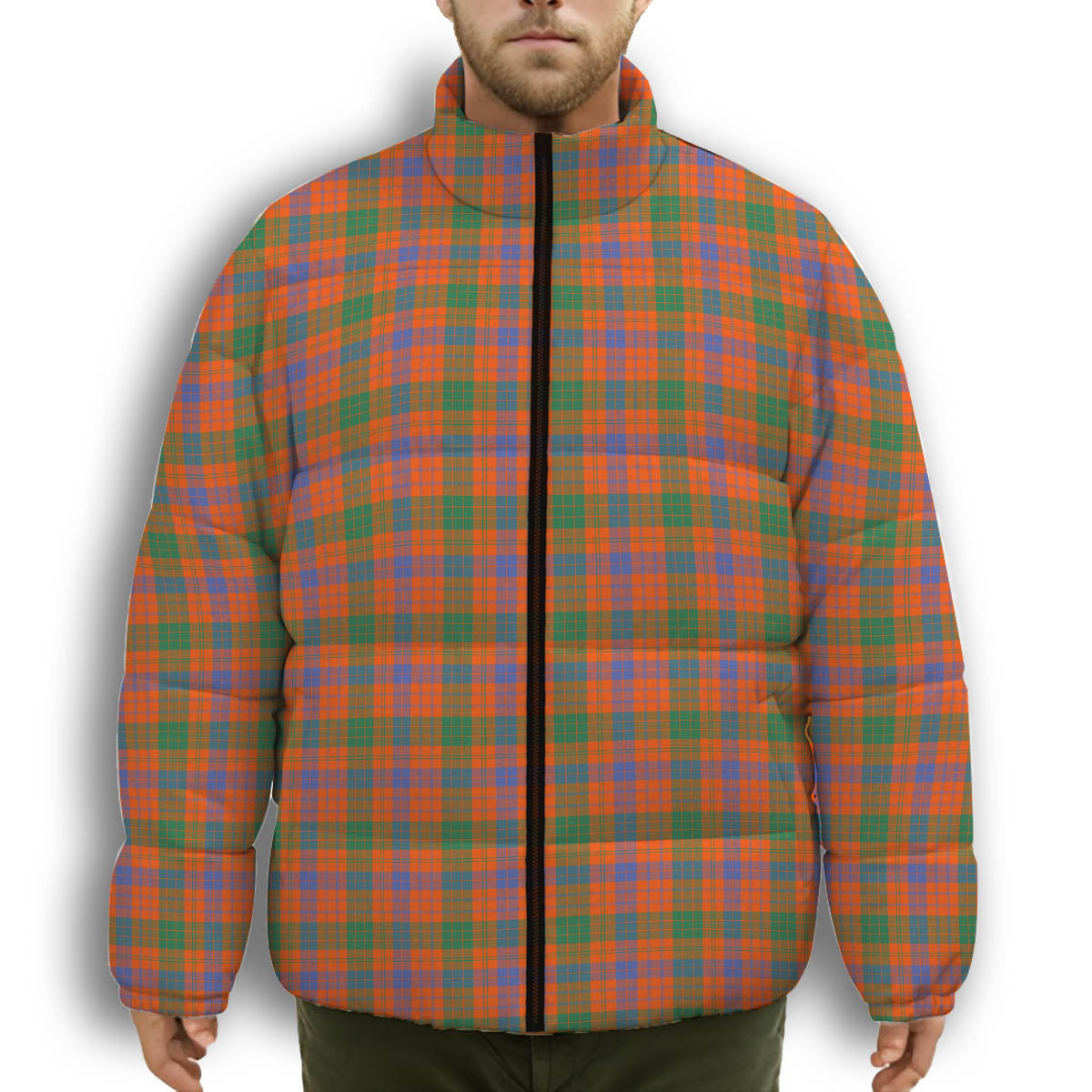 ScotsTee Shop Scottish Ross Ancient Premium Tartan Collar Down Jacket Winter White Duck Down Plaid