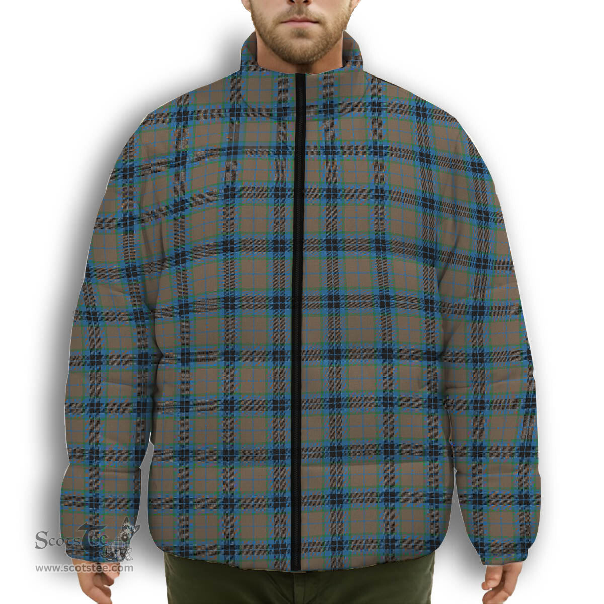 ScotsTee Shop Scottish McThomas Hunting Ancient Premium Tartan Collar Down Jacket Winter White Duck Down Plaid