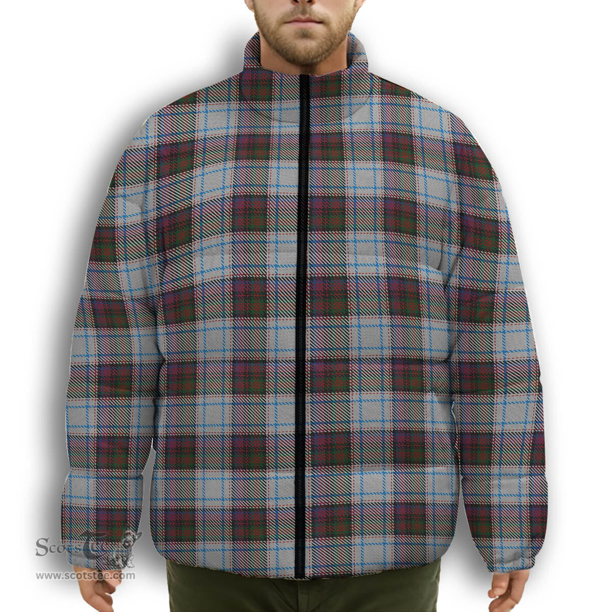 ScotsTee Shop Scottish MacDonald Dress Ancient Premium Tartan Collar Down Jacket Winter White Duck Down Plaid