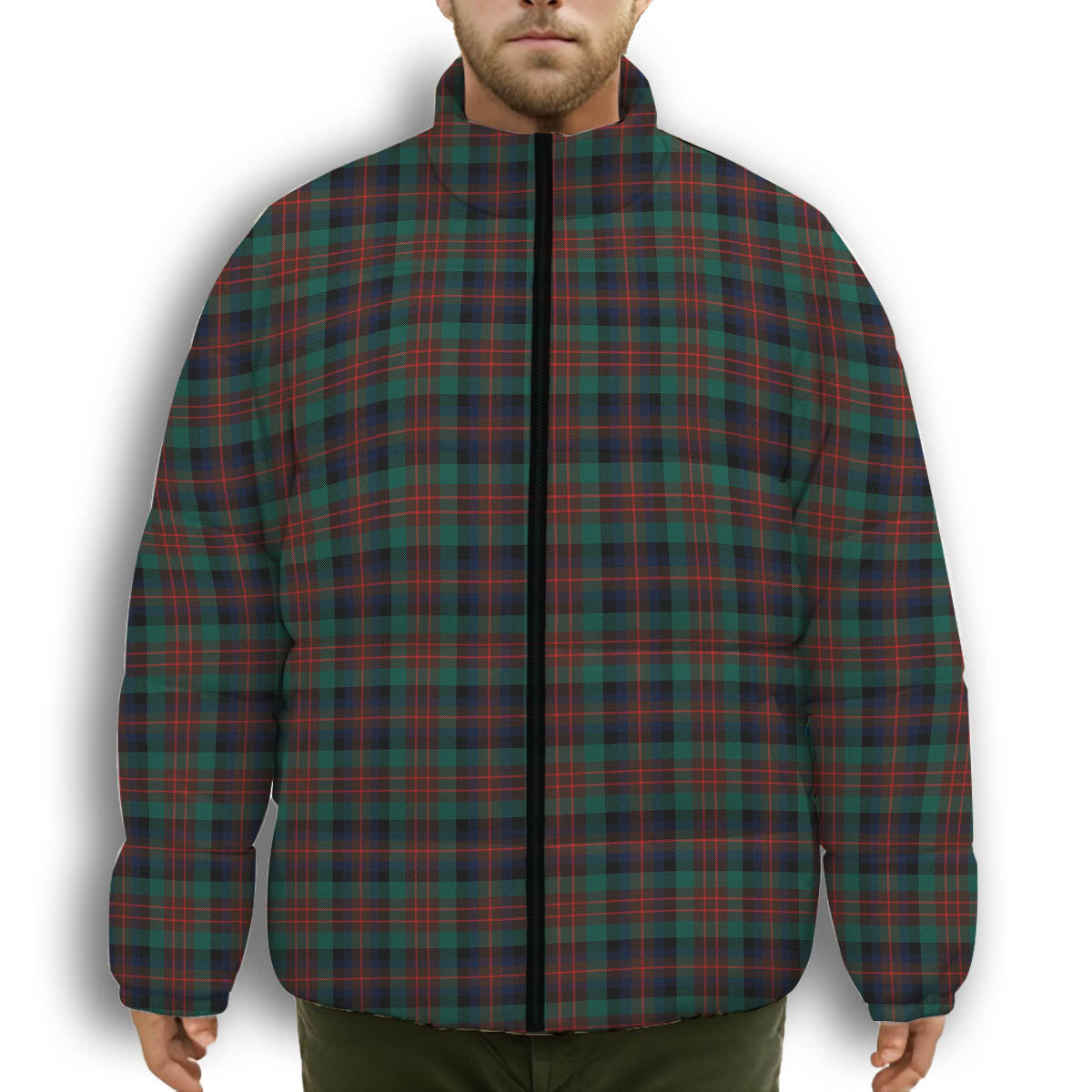 ScotsTee Shop Scottish McDuff Hunting Modern Premium Tartan Collar Down Jacket Winter White Duck Down Plaid