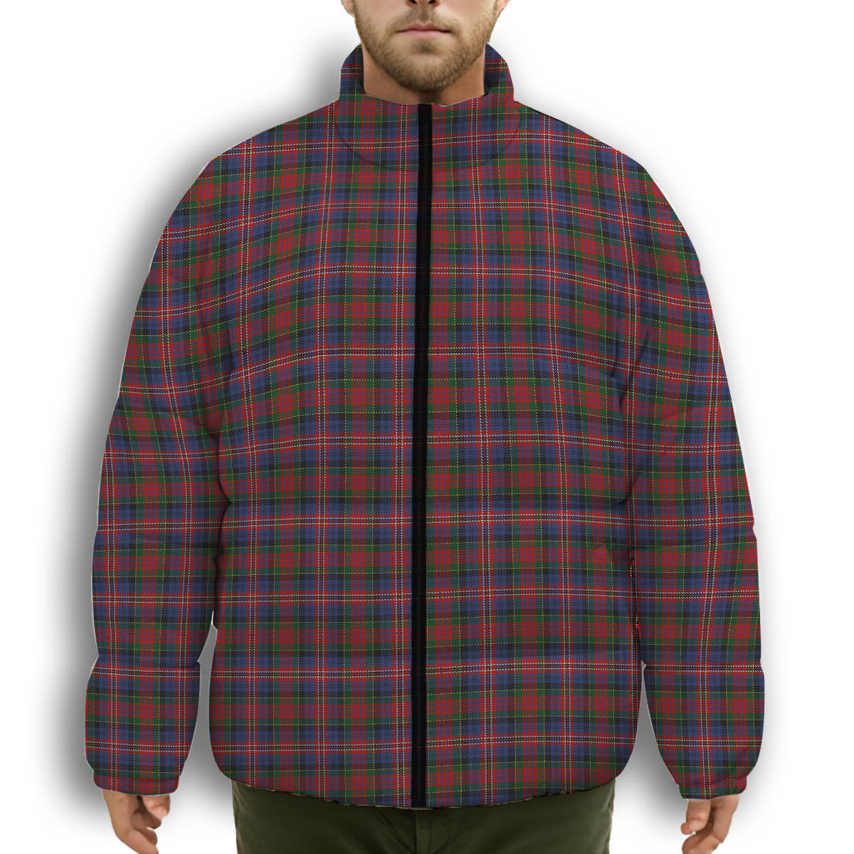 ScotsTee Shop Scottish MacPherson 7 Premium Tartan Collar Down Jacket Winter White Duck Down Plaid