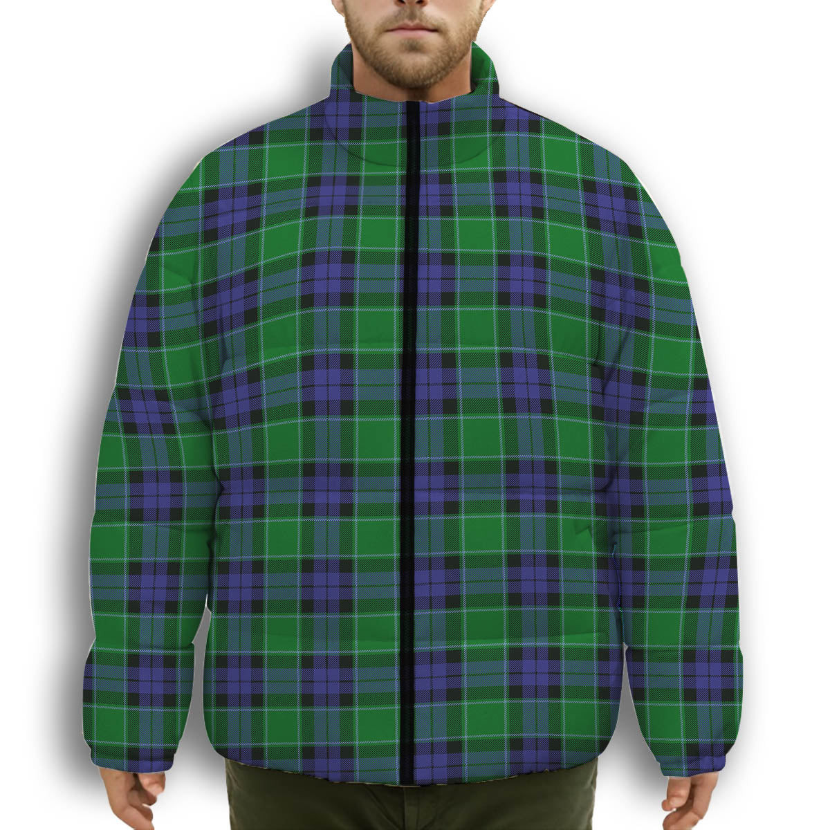 ScotsTee Shop Scottish Monteith Premium Tartan Collar Down Jacket Winter White Duck Down Plaid