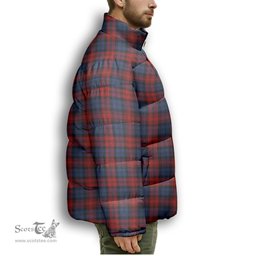 ScotsTee Shop Scottish MacLachlan 2 Premium Tartan Collar Down Jacket Winter White Duck Down Plaid