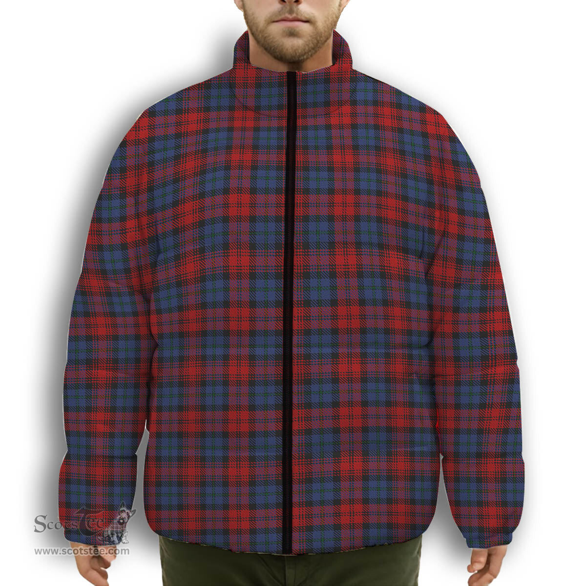 ScotsTee Shop Scottish MacLachlan 2 Premium Tartan Collar Down Jacket Winter White Duck Down Plaid