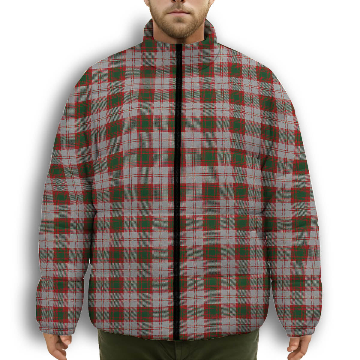 ScotsTee Shop Scottish Lindsay Dress Red Premium Tartan Collar Down Jacket Winter White Duck Down Plaid