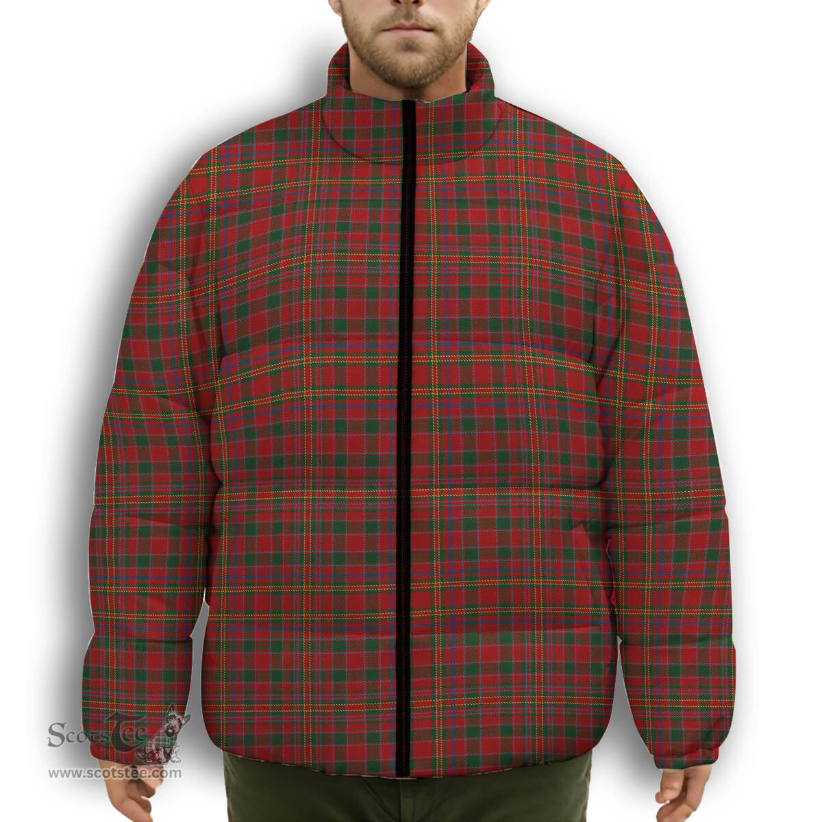 ScotsTee Shop Scottish MacAlister 1880 Premium Tartan Collar Down Jacket Winter White Duck Down Plaid