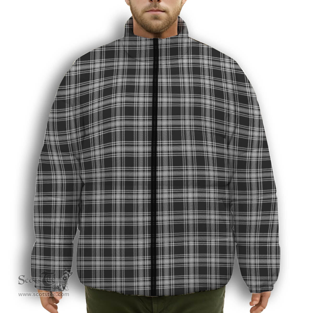 ScotsTee Shop Scottish Menzies 1938 Premium Tartan Collar Down Jacket Winter White Duck Down Plaid