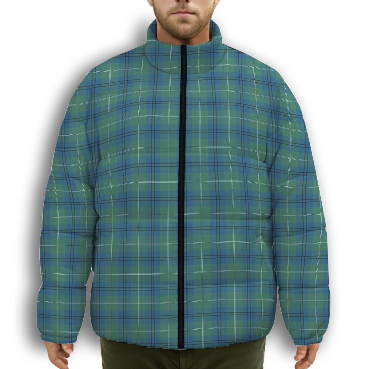 ScotsTee Shop Scottish Oliphant Ancient Premium Tartan Collar Down Jacket Winter White Duck Down Plaid
