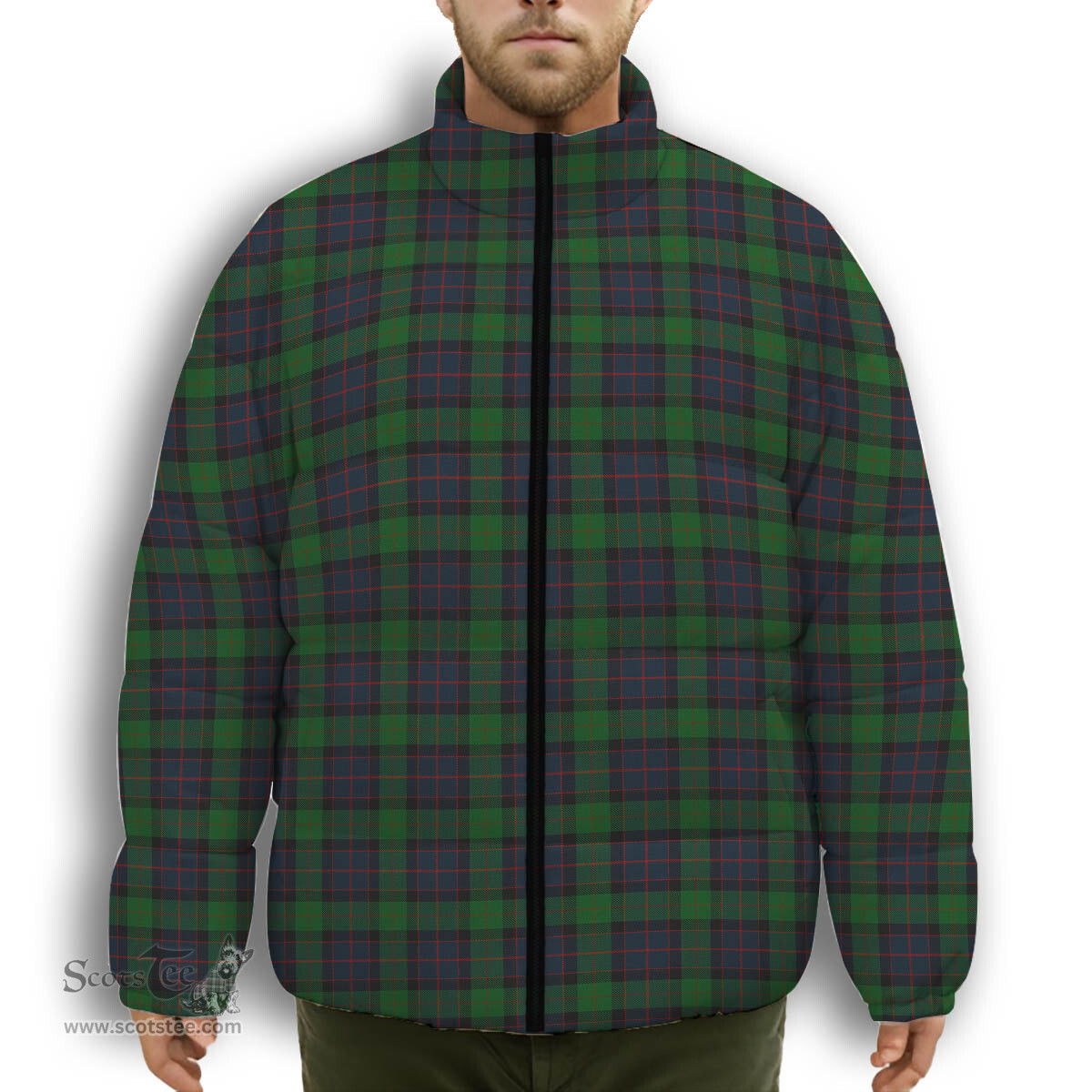 ScotsTee Shop Scottish MacWilliam Premium Tartan Collar Down Jacket Winter White Duck Down Plaid