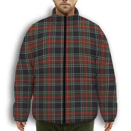 ScotsTee Shop Scottish Stewart Black Premium Tartan Collar Down Jacket Winter White Duck Down Plaid