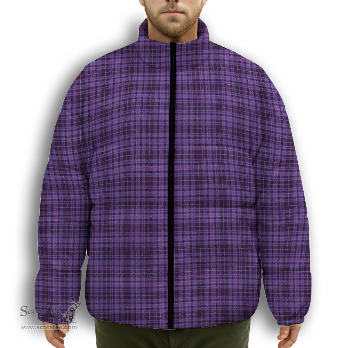 ScotsTee Shop Scottish Learmonth Family Herts Premium Tartan Collar Down Jacket Winter White Duck Down Plaid