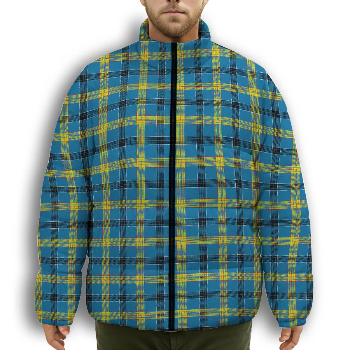 ScotsTee Shop Scottish Laing Modern Premium Tartan Collar Down Jacket Winter White Duck Down Plaid