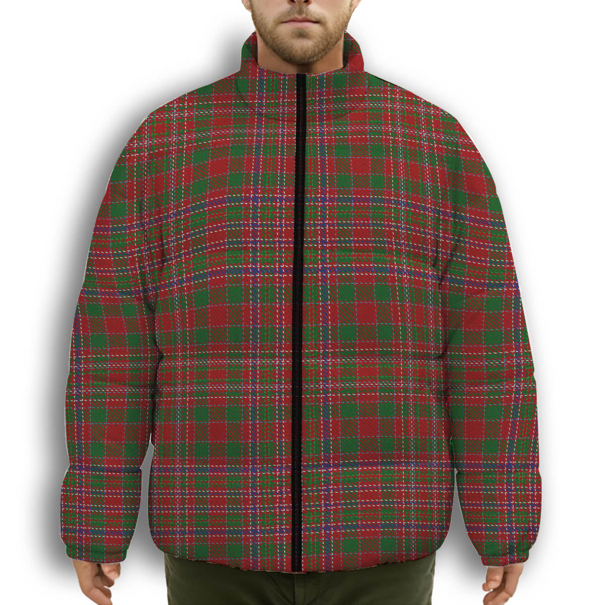 ScotsTee Shop Scottish McAlister Modern Premium Tartan Collar Down Jacket Winter White Duck Down Plaid