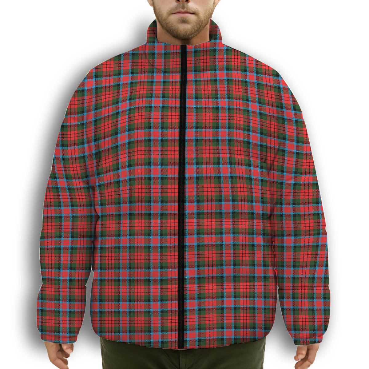 ScotsTee Shop Scottish MacDuff Modern SC Premium Tartan Collar Down Jacket Winter White Duck Down Plaid