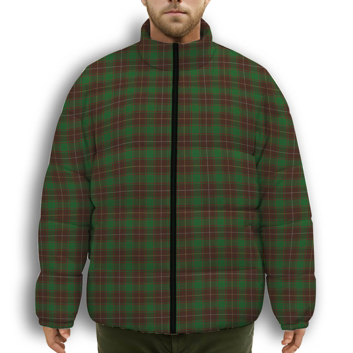 ScotsTee Shop Scottish McFie Hunting Premium Tartan Collar Down Jacket Winter White Duck Down Plaid