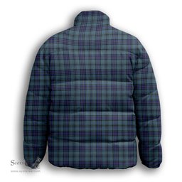 ScotsTee Shop Scottish Hannay Blue Premium Tartan Collar Down Jacket Winter White Duck Down Plaid