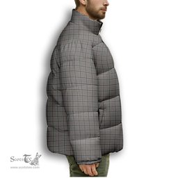 ScotsTee Shop Scottish Thomson Dress Grey Premium Tartan Collar Down Jacket Winter White Duck Down Plaid