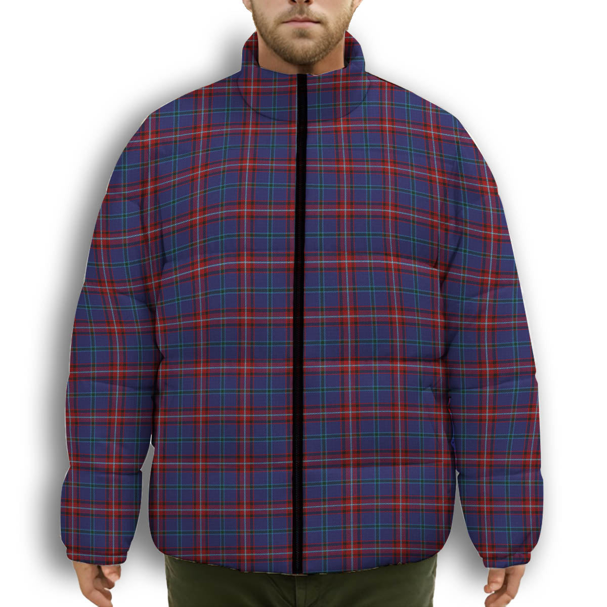 ScotsTee Shop Scottish Glenn Premium Tartan Collar Down Jacket Winter White Duck Down Plaid