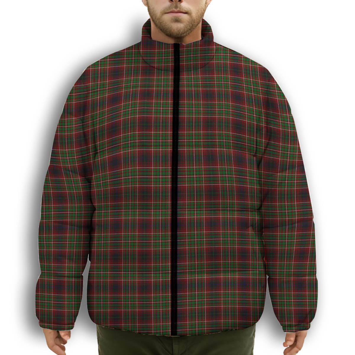 ScotsTee Shop Scottish Innes of Cowie Premium Tartan Collar Down Jacket Winter White Duck Down Plaid