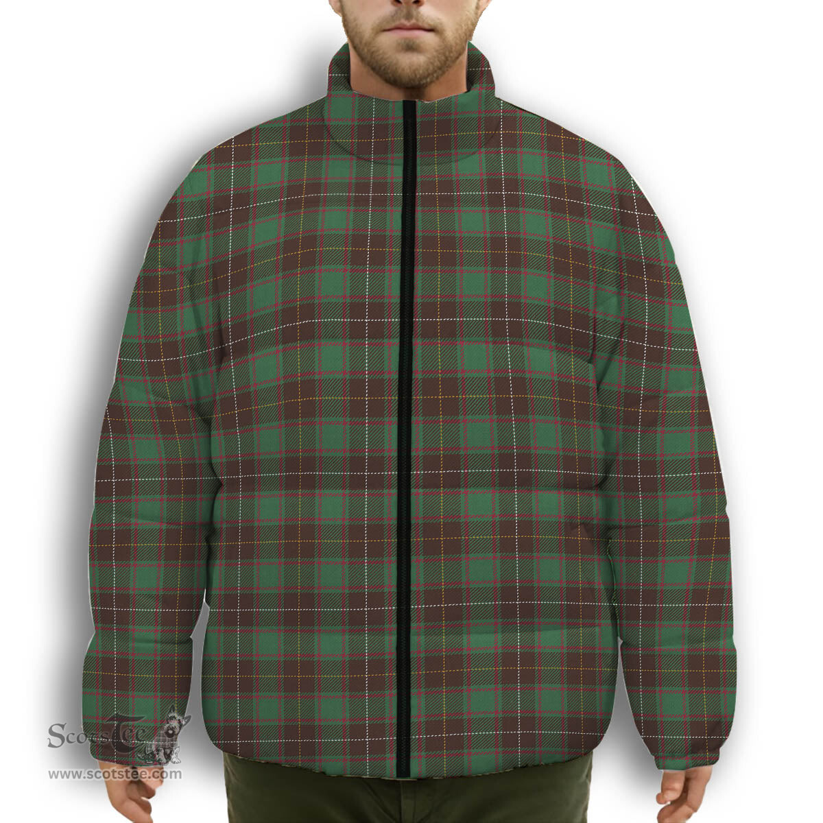 ScotsTee Shop Scottish MacFie Hunting Modern Premium Tartan Collar Down Jacket Winter White Duck Down Plaid