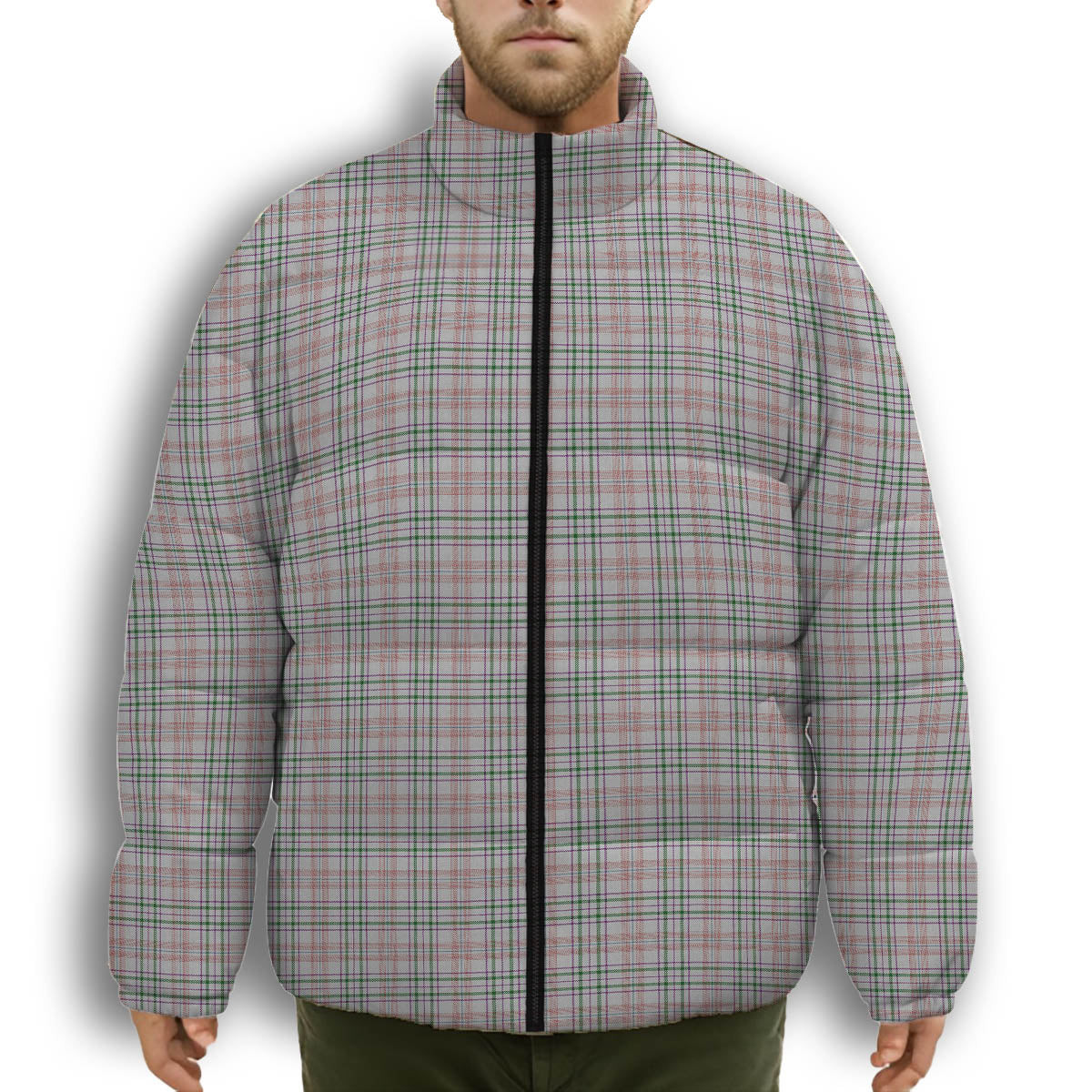 ScotsTee Shop Scottish Shaw Dress Premium Tartan Collar Down Jacket Winter White Duck Down Plaid