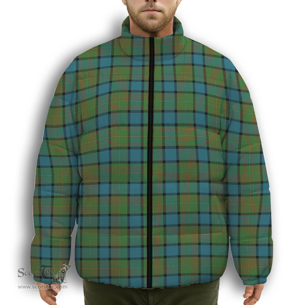ScotsTee Shop Scottish Moore Ancient Premium Tartan Collar Down Jacket Winter White Duck Down Plaid