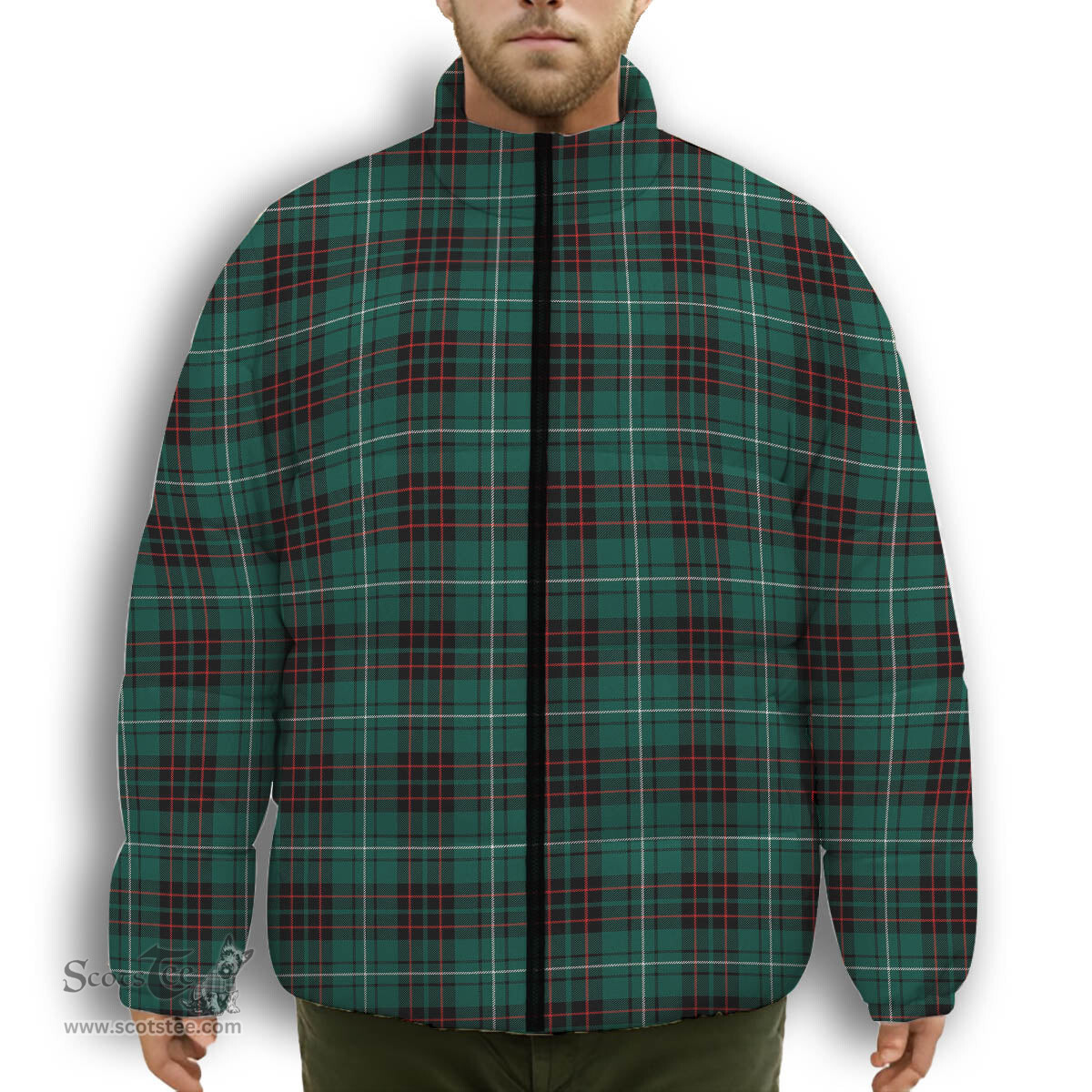 ScotsTee Shop Scottish McAulay of Lewis Modern Premium Tartan Collar Down Jacket Winter White Duck Down Plaid