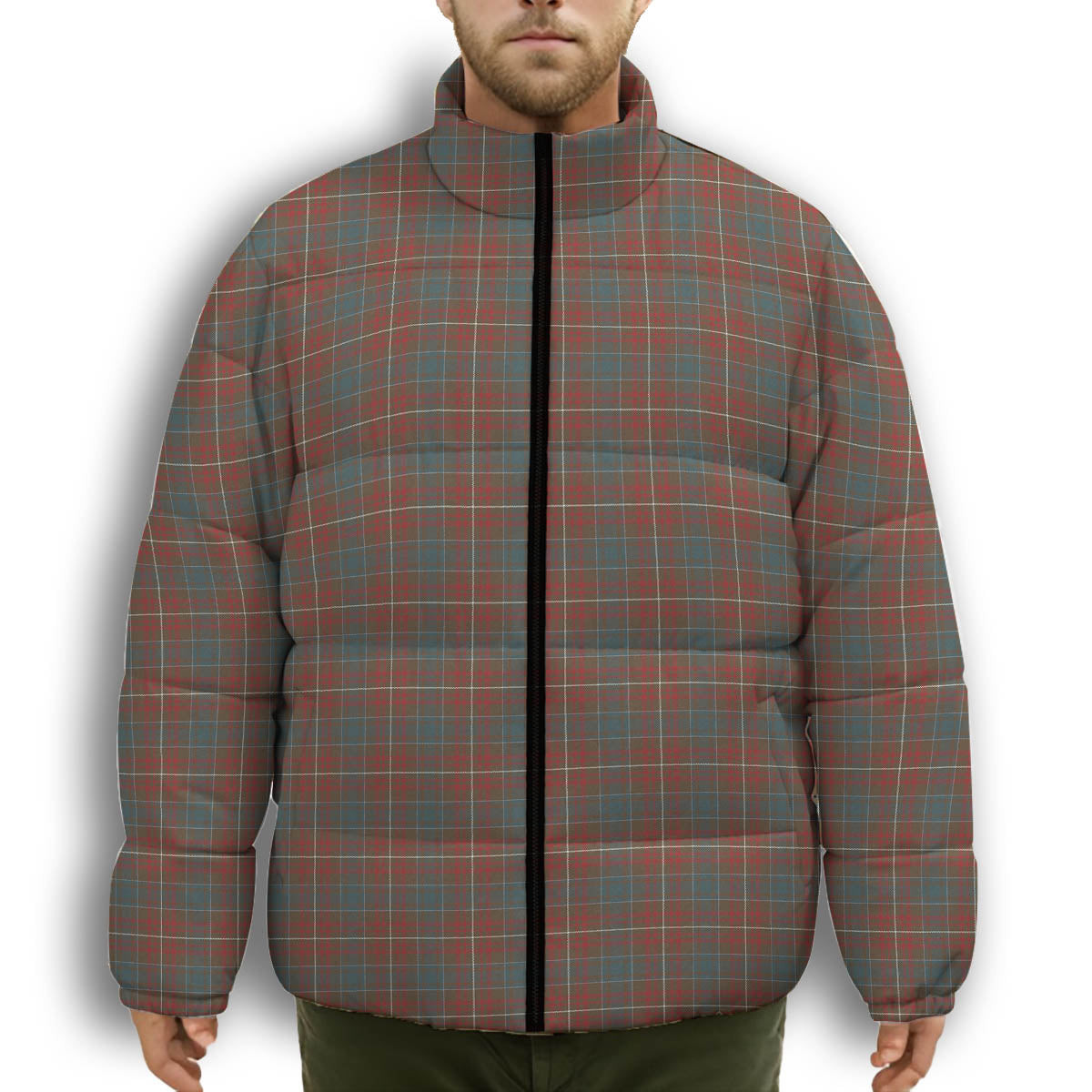 ScotsTee Shop Scottish MacConnell Weathered Premium Tartan Collar Down Jacket Winter White Duck Down Plaid